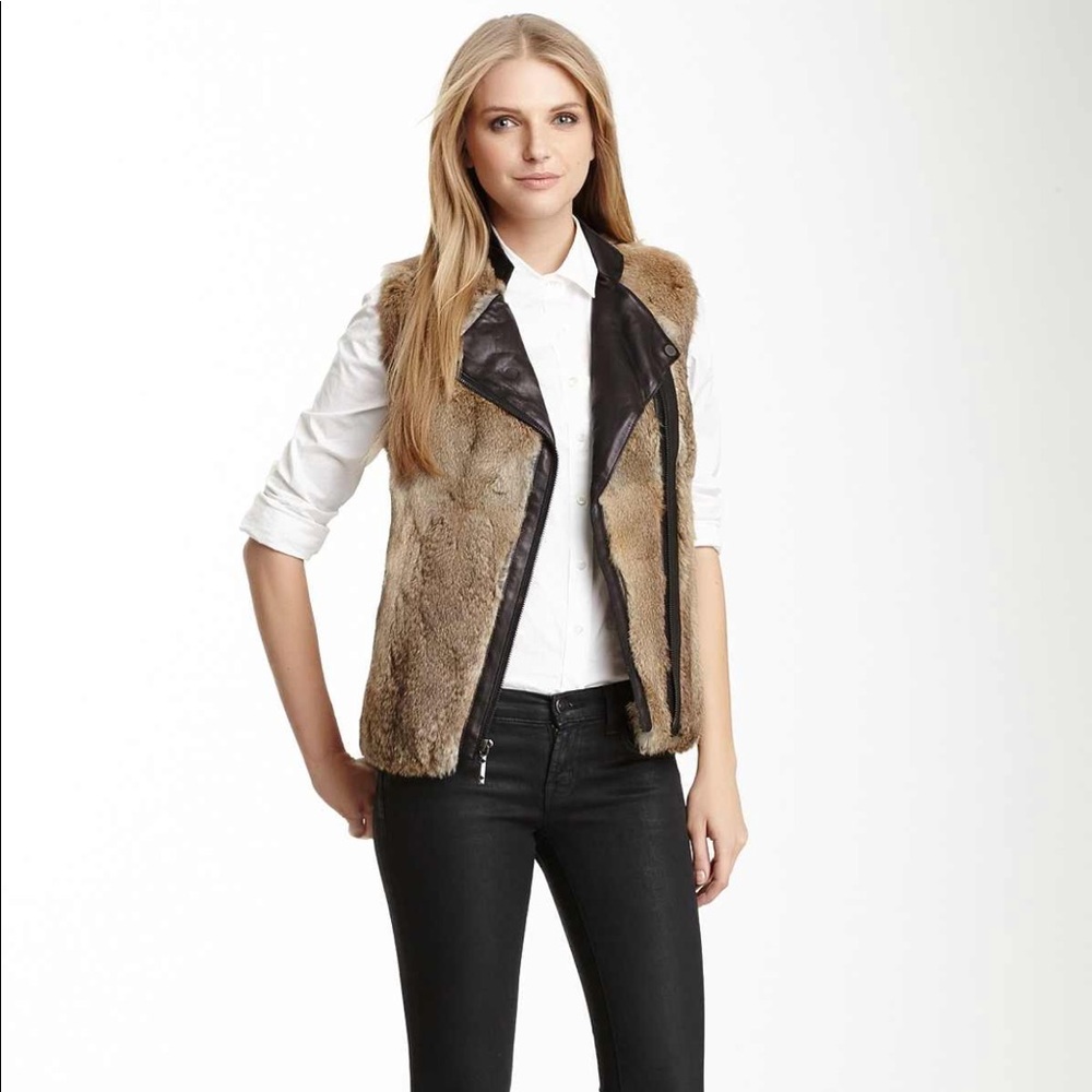 Genuine leather and rabbit fur vest